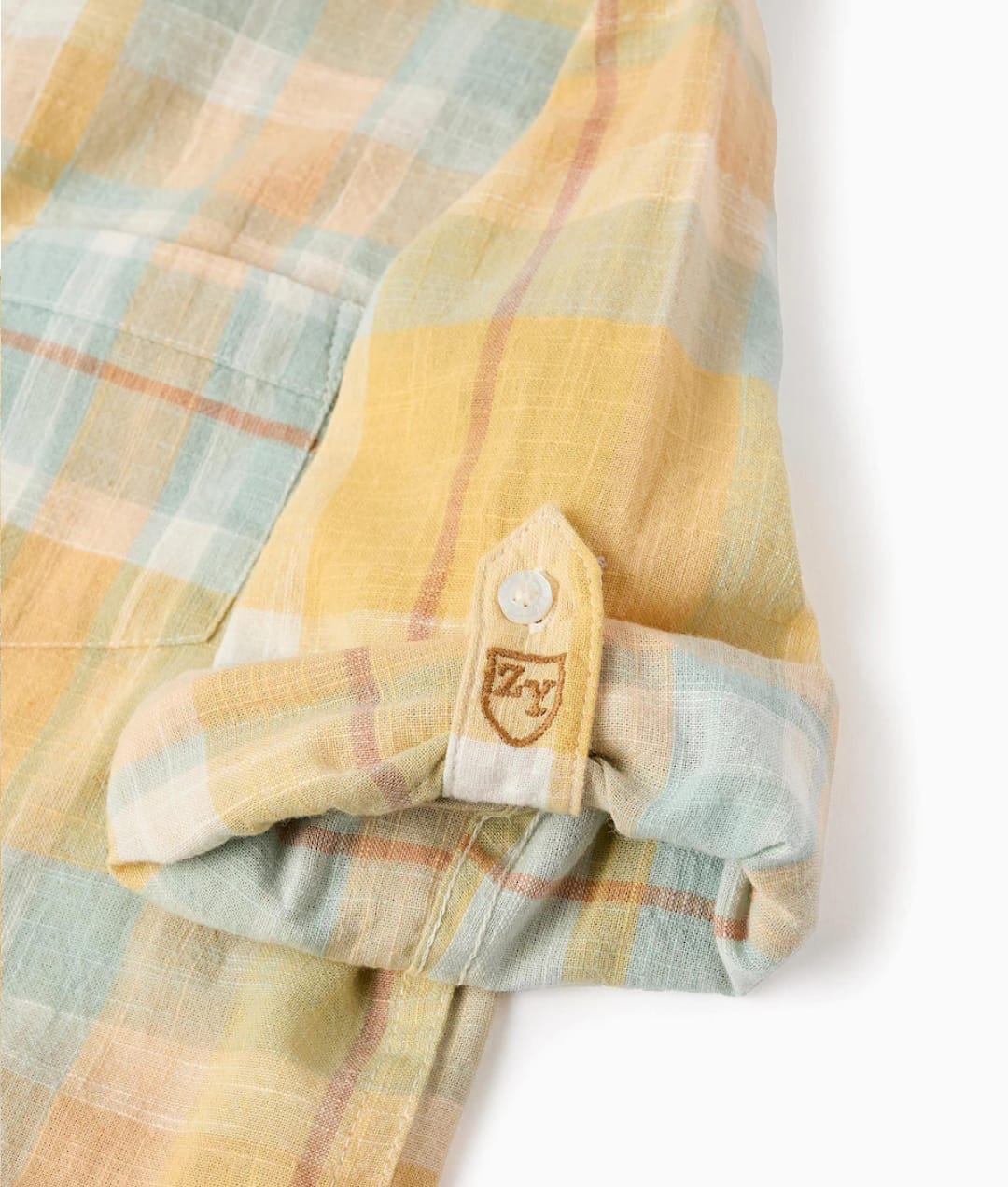 CAMISA DE CUAELLO MAO, CUADROS AMARILLOS
