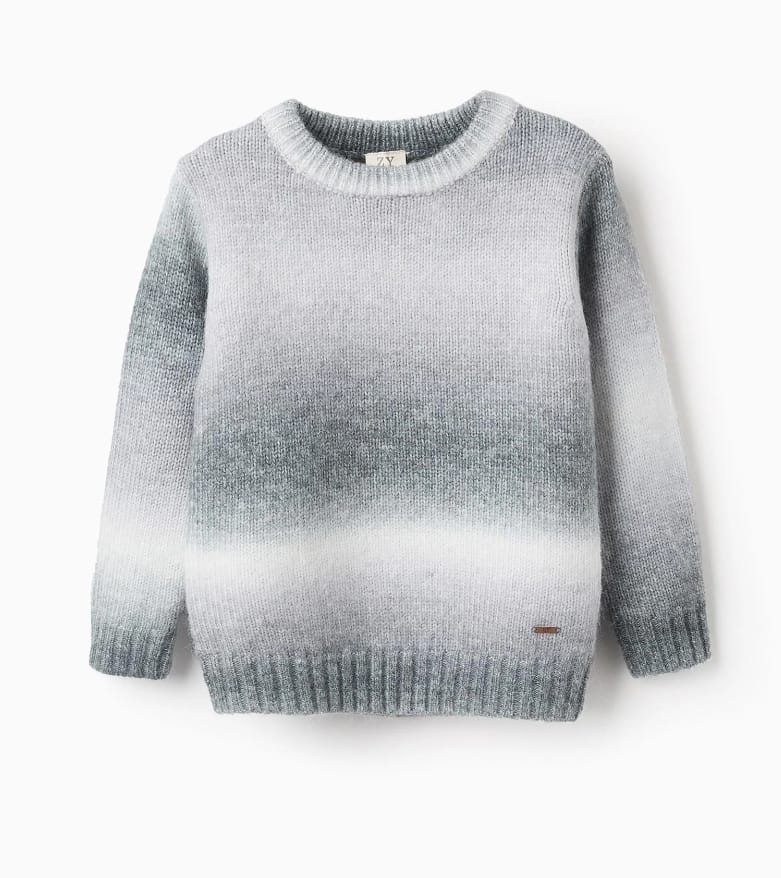 JERSEY DE PUNTO DEGRADADO, GRIS Y BLANCO