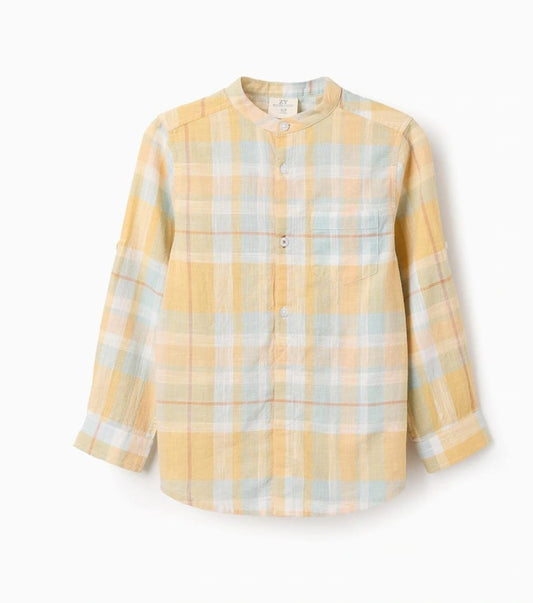 CAMISA DE CUAELLO MAO, CUADROS AMARILLOS