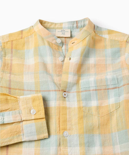 CAMISA DE CUAELLO MAO, CUADROS AMARILLOS