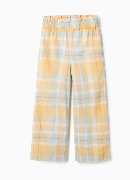 PANTALÓN WIDE LEG, CUADROS AMARILLOS