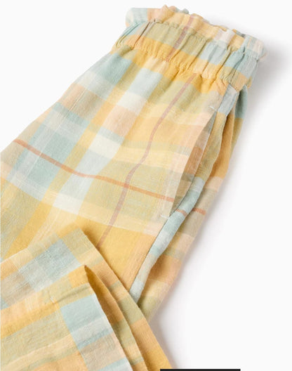 PANTALÓN WIDE LEG, CUADROS AMARILLOS
