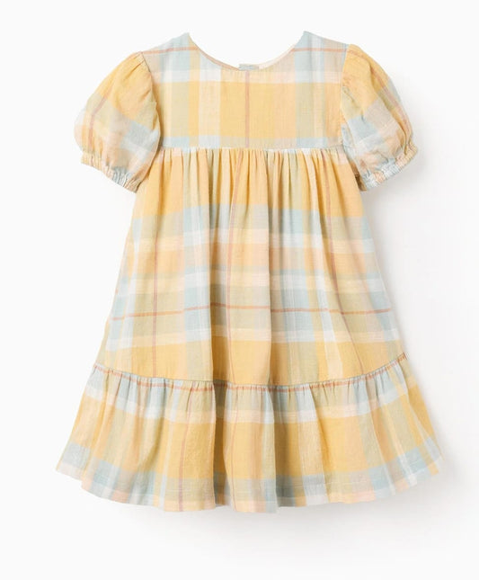 VESTIDO PARA BEBÉ, CUADROS AMARILLOS
