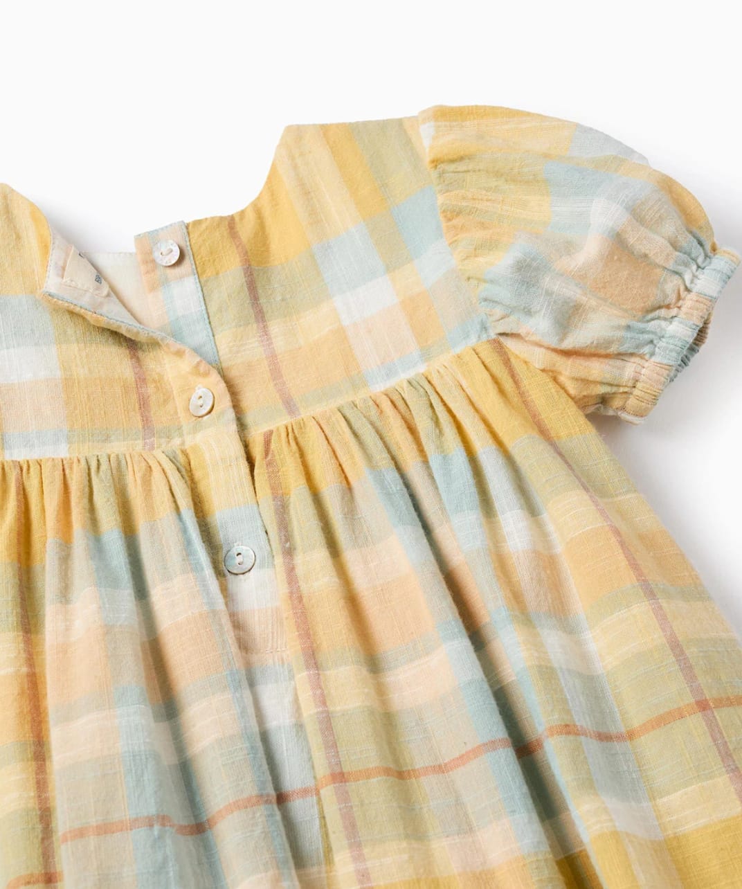 VESTIDO PARA BEBÉ, CUADROS AMARILLOS