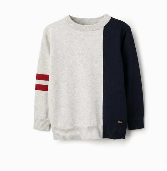 JERSEY DE PUNTO FINO GRIS/AZUL MARINO