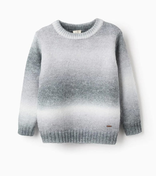 JERSEY DE PUNTO DEGRADADO, GRIS Y BLANCO